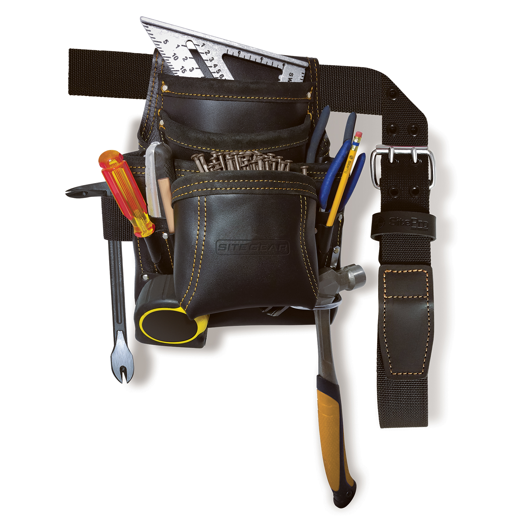 SITEGEAR 10-Pocket Carpenter's Top Grain Leather Nail and Tool Bag with Belt